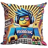 The Beach Stop Ro-blox Kissenbezug mit lustigem Videospiel-Charakter, Geschenkidee für Männer, Frauen, Jungen, Mädchen, 45 x 45 cm, Ro-blox Gamer Guy