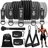 Fitnessbänder Set, 150lbs Resistance Bands 5 Verschiedene Stärken, Widerstandsbänder Set mit Griffen Knöchelriemen und Türanker Tragbarer Rucksack, für Indoor Home Gym und Outdoor