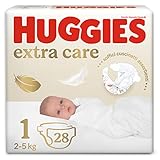 Huggies Extra Care Bebè Windeln, Größe 1 (2-5 kg), Packung mit 28 Stück