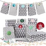 Adventskalender zum Befüllen Grau,25 Adventskalender Papiertüten mit Zahlenaufklebern,DIY Weihnachtskalender zum Befüllen, Geschenktüten Weihnachts,Adventskalender Selber Basteln für Weihnachtszeit