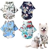 4 Stück Haustier Sommer Shirts Blumenmuster bedrucktes Welpen Kleidung Haustier Kleidung Strand Hundebekleidung Katzen Outfit Hemd Haustier Coole Kleidung für kleine bis mittelgroße Haustiere (groß)