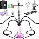 Ryosee Shisha 100cm 4 Schlauch Shisha Set mit LED Licht, 4 Anschlüssen shisha set komplett Hookah-set aus Aluminiumrohr mit Molassefänger (schwarz)