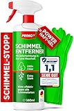 Profi Schimmelentferner Set inkl. 2 Schutzhandschuhe - Schimmelspray mit Hafteffekt gegen Schimmel an Wand, Fugen, Tapete, Textilien, Auto - Entfernt Schimmel hocheffektiv