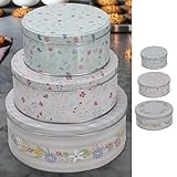 Cepewa Gebäckdosen florale Muster 3er Set | 3 Größen Metall rund | Keksdose Blumenmuster mit Deckel (Floral)