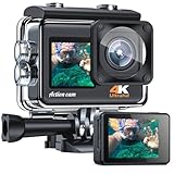 Action Cam 4K 24MP Unterwasserkamera 40m Wasserdichte Action-Kamera mit Doppelbildschirm Wi-Fi EIS Actioncam 170° Ultra HD Weitwinkelobjektiv Dual Screen Camcorder mit 2 Akkus und Zubehör Kit