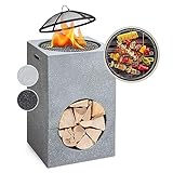 Blumfeldt Feuerschale, Tragbare Feuerstelle Outdoor, Feuerschalen für den Garten, Terrasse & Camping, Feuerschale mit Grillrost & Holzlagerfach, Sichere Stahlschale, Feuerstelle 50 x 75 x 50 cm