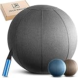 jolie-balluu Sitzball Büro ergonomisch hochwertiger Stoff [Nachhaltigkeitszertifikat] 65cm inkl. Pumpe, gesunde Alternative zum Stuhl, Bürostuhl ergonomisch, Gymnastikball mit Bezug (Anthrazit)