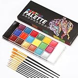 Face Bodypainting Farben Set, 20 Farben Halloween Körperfarben Palette mit 10 Pinsel, Wasserfest Karnevalsschminke Set, Schminkfarbe & Bodypaint, Theaterschminke / Karneval / Party Make Up Palette