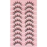 KOUSEI Künstliche Wimpern Manga Falsche Wimpern NatürlichLashes Pure Handgemacht Lashes Flauschige Gefälschte Wimpern künstliche Nerzwimpern Wiederverwendba 10 paar Wimpernset schwarz