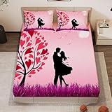 Paar Spannbettlaken 140x200cm Romantisches Muster Bettlaken 3D Erwachsener Spannbetttuch 140x200 Spannbetttücher Topper 30 cm Höhe Weiche Mikrofaser mit 2 Kopfkissenbezugen a/1965