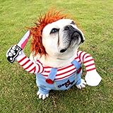 Bprtcra Tödliche Puppe Hundekleidung Haustiere Kostüm Halloween Cosplay für Hunde Lustige Hundeparty Kleidung Hut Weihnachtskostüm Hundeparty Kleidung (M)