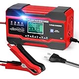 10 A Autobatterie Ladegerät 10A 12V 24V Smart Vollautomatische KFZ Batterieladegerät LCD Touchscreen Temperaturkompensation Reparaturmodus Ladegerät für Auto Motorrad Kleintransporter