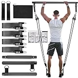 Qicool Pilates bar Set, Einstellbarer Pilates Bar mit 4 Resistances Bands（40 LBSx2、50LBSx2） Schaumstoffgriff und Türanker. tragbare fitnessgeräte für zuhause, für Yoga, Stretch, Formen. (Schwarz)