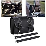 Krtopo Motorrad Satteltasche PU-Leder Werkzeug Rolle Motor Side Gepäck Travel Tool Hecktasche mit 2 Befestigungsriemen Schwarz