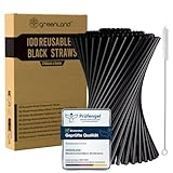 Greenland 100 Wiederverwendbare Schwarze Trinkhalme mit Bürste – 21 cm lang, 6 mm breit – Perfekt für Cocktails, Milch, Saft, Tee (Strohhalme)