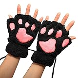 MAKFORT Fingerlose Handschuhe Winter Katze Plüsch Handschuh Schwarz