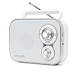 Muse M-051RW tragbares Retro-Radio, UKW und MW, Netz- und Batteriebetrieb, Teleskopantenne, AUX-In, weiß