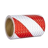 XFXIA Reflektierendes Klebeband Rot & Weiß 15 cm x 10 m wasserdicht reflektierendes Klebeband selbstklebendes Warnband Sicherheitsband prägnantes Warnband für Fahrzeuge Autos Anhänger Outdoor