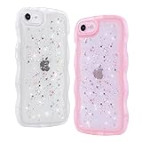 Foonary 2 Stück Transparent Hülle Kompatibel für Apple iPhone X 5,8' Handyhülle Glitzer Aesthetic Design Frauen Mädchen Stern Wellen Schutzhülle, Ultra Dünn Stoßfeste Silikon Case Cover für iPhone X