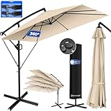 KESSER® Ampelschirm Holly Sonnenschirm Rechteckig inkl. Abdeckung + Windsicherung mit Kurbel | Kurbel-Schirm mit Ständer UV-Schutz Aluminium Wasserabweisend Ø350cm Gartenschirm Marktschirm Beige