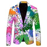 Generisch Anzug Herren Jacke Sakko Fasching Kostüm Männer Blazer 80er Jahre Outfit Hippiekostüm Jahre Disco Anzügejacke Mit Bunte Muster Und Ein-Knopf Retro Lustig Jackett Für Karneval Party