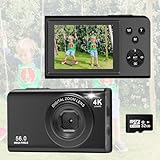 Digitalkamera, AutoFocus 4K Fotoapparat Fotokamera mit 32GB Speicherkarte,16X Digitalzoom，56MP with 2,7' großem Bildschirm, Kompaktkamera Fotokamera für Kinder Einsteiger