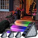 CREATESTAR 4 Stück RGB Solar Treppenlicht, Solarlampen für Außen Garten mit IP67 Wasserdichtem, LED Solarleuchten Außen für Treppe,Vordertreppe,Veranda,Terrasse,Garten und Hinterhof