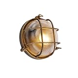 Qazqa - Industrie I Vintage I Außen Wand- und Außen Deckenleuchte I Deckenlampe I Lampe I Leuchte Gold I Messing I Messing rund IP44 - Noutica I Außenbeleuchtung - Aluminium Rund - LED geeignet E27