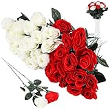 Kronabelle 36 rote und weiße Seidenrosen, Hochzeitsstrauß, 41,9 cm, künstliche Blumendekoration