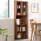 Hocher Eckschrank, freistehend, Küchenregal, multifunktionaler Geschirrschrank mit Bambusrahmen und doppelten, offenen Türen aus Acryl, ideal für platzsparende Lösungen