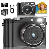 Digitalkamera 4K 64MP Fotokamera mit 180° Flip 2.8' Bildschirm, 18X Autofokus Kompaktkamera mit 32G SD Karte& Zwei Batterien fotoapparat für Kinder Erwachsene Ältere Anfänger