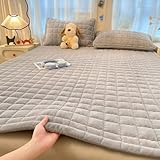 TBATM Verdickte Samt-Matratzenschonerauflage Mit 4 Gurten, Atmungsaktive, Weiche Matratzenschonerabdeckung, Hautfreundlicher Topper, Waschbar,Grau,120X200cm
