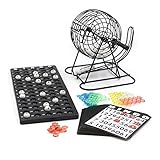 Bingo Spiel Metalltrommel 18 Bingotickets 75 Bingo Kugeln 150 Chips Spielbrett schwarz Erwachsene Kinder Basic