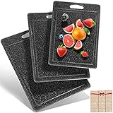 DIFULI Schneidebrett Set 3-teilig Granitoptik, 100% Rutschfeste Aufkleber und Saftkanal, BPA-Free, mit Griff Schneidebretter Kunststoff Antibakteriell, Küchenzubehör, Küchen Gadgets, Küchenhelfer