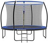 SONGMICS Trampolin Ø 305 cm, Gartentrampolin für Kinder mit Sicherheitsnetz, 180 cm hohe Gebogene Stangen, Randabdeckung, Leiter, Stahlrahmen, TÜV Rheinland GS-Zertifikat, schwarz-blau STR10BK