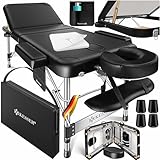 KESSER® Mobile Massageliege klappbar & höhenverstellbar 3 Zonen Massagebett Massagetisch Kosmetikliege Breit Therapieliege Aluminium + 10x Gesichtsauflage mit Kopfstütze Armlehnen & Tasche Schwarz
