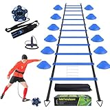 Fußball Trainingsset, Koordinationsleiter 6m, 12 Hütchen, Fußballtrainer und Springseil, Fussball Trainingszubehör Geschenke für Jungen Kinder, Erwachsener Trainingsgeräte