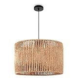 Paco Home Pendelleuchte Esstisch Papier Boho Hängelampe Esszimmer Lampe E27 Hängeleuchte Rattan, Farbe:Natur (Ø32cm), Leuchtenart___Farbe:Pendelleuchte - Schwarz