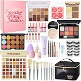 Schminkset für Frauen, All in One Make Up Set, Kosmetik Geschenkset für Damen Mädchen mit Lidschatten Concealer Palette, Konturierungspalette, Foundation, Mascara, Lipgloss, Eyeliner, Reisetasche