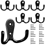 Bolatus 6 Stück Kleiderhaken, Haken Garderobe Doppelt Wandhaken Retro Haken Wand Metall Schwarz Kleiderhaken Vintage mit 24 Schrauben für Garderobenhaken Badezimmer Küche