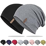 Mütze Damen Herren, Slouch Beanie Mütze, Weich Dünne Mütze aus Baumwolle, Leichte Atmungsaktiv Longbeanie, Jersey Chemo Mütze, Elastisch Laufmütze für Alle Jahreszeiten