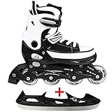 Cox Swain Sneak 2in1 größenverstellbare Kinder Inline Skates und Schlittschuhe mit PU Gummirollen sowie ABEC 5 Kugellagern: Black - XL (43-46)