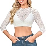 Aiseyi Dirndl Bluse Damen Langarm Dirndlbluse Spitze Dirndlblusen Weiß Trachtenblusen Für Bayrische Tracht Oktoberfest L