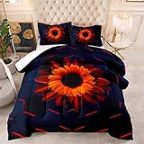 Bettdecke Rote Sonnenblume Bettdecke Winter Mikrofaser Duvet Waschbar Bettdecken Alle Saison Steppbett Atmungsaktiv Steppdecke Leichtgewicht Quilt Decke Bett+2 Kissenbezug (50x75cm) 200x200cm
