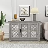 Galano Millicent Sideboard Buffetschrank mit 3 Türen und verstellbaren Regalen, Aufbewahrungsschrank für Küche, Esszimmer, Wohnzimmer, 39,8 cm T x 116,1 cm B x 74,4 cm H, Mexikanisches Grau