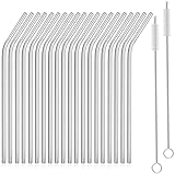 20er Pack wiederverwendbare Edelstahl Strohhalme, 304 Metall Trinkhalme Set, kommt mit 2 Reinigungsbürsten, umweltfreundlich, spülmaschinenfest, geeignet für Eiskaffee und Getränke.