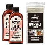 Schrader Lederreinigung Set - Reiniger und Poliertuch - für alle Lederarten - Ledermöbel & Lederkleidung - farbneutral - 3-teilig - Made in Germany