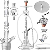 DILAW® Shisha Set Vatos 93cm Aluminium Wasserpfeife Hookah Profi Zubehör Komplett-Set bis 4-Anschlüsse inkl. LED Licht, Kaminkopf, Molassefänger, Silikonschlauch, Alu Mundstück, Tonkopf, Kaminaufsatz