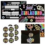 Neon Einladungskarten 12 Stück,nkl. Umschläge 12 Stück + 12pcs Aufkleber,Deutsch Einladungskarten Kindergeburtstag,Lustige Einladung Partyeinladung.