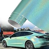 Blueshyhall Autofolie Grün Glitzer, Autofolie Grün Glänzend mit Regenbogen Effekt, Car Wrapping Folie Metallic Bunt Selbstklebend, Tuning Folie Innen Außen für Auto Motorrad Fahrrad (75 x 152cm)